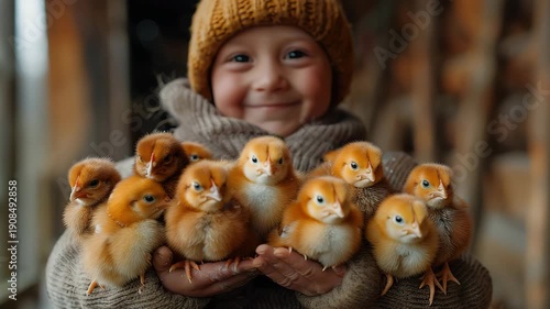 Wallpaper Mural baby chick in the hands of a little boy Torontodigital.ca