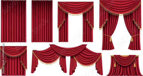 A vibrant red velvet theater curtain illuminated by a central spotlight serves as an elegant stage backdrop for a cinema performance or opera event