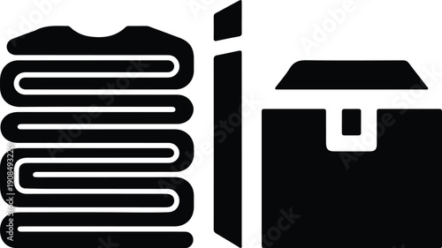 silhouette folded clothes and open box packing service vector design