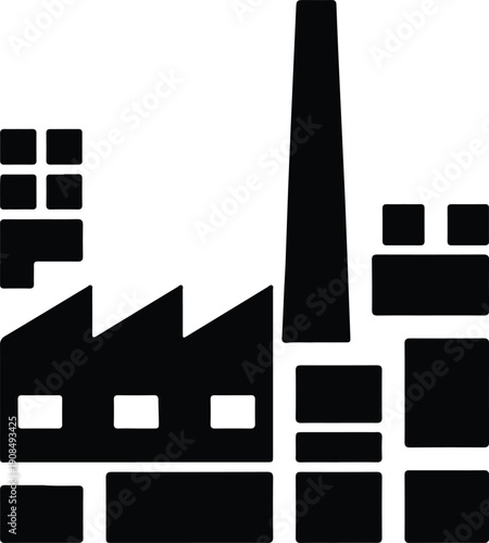 silhouette industrial factory building with chimney and windows vector design