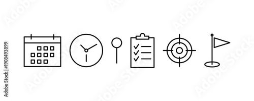 Planning and goal icons set – vector editable stroke