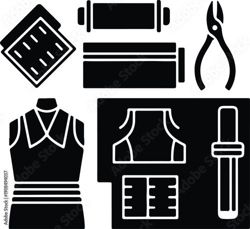 silhouette of tailoring and dressmaking tools and supplies vector design