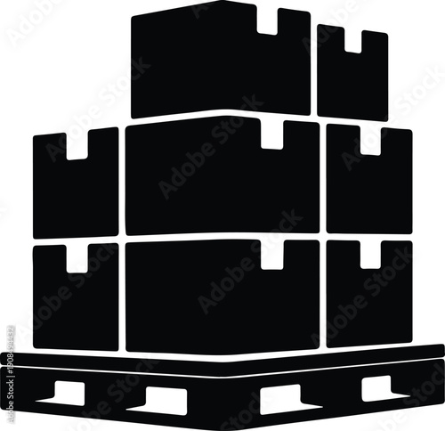 silhouette stack of cardboard boxes on a wooden pallet vector design