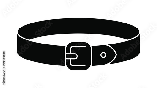 Simple black and white illustration of a leather belt with a buckle