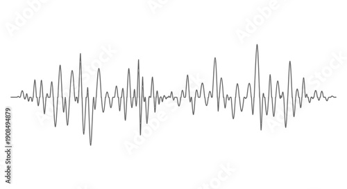 Abstract sound wave or audio waveform illustration with fluctuating lines on isolated white background.