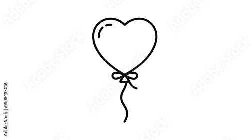 Simple line drawing of a heart shaped balloon with a tied ribbon