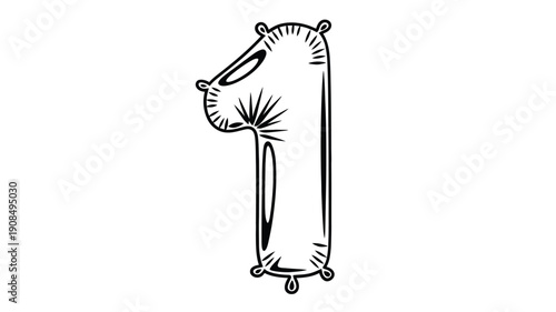 A whimsical illustration of the number one shaped like a horse s head