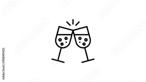 Two wine glasses clinking in a minimalist black and white illustration