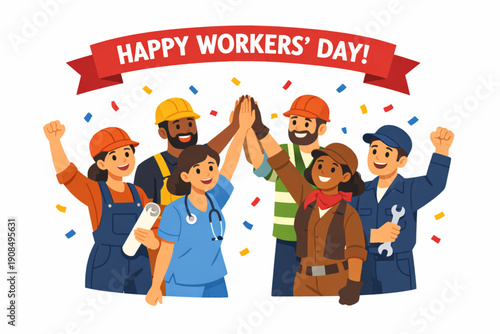 International Workers’ Day Skilled Workforce Teamwork Celebration in Flat Vector Illustration