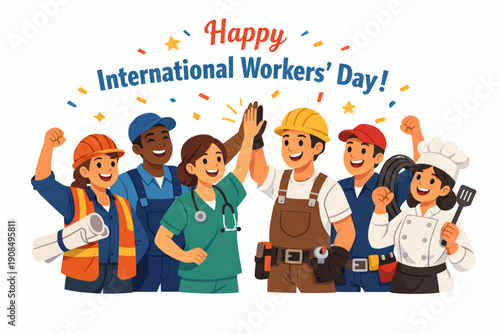 International Workers’ Day Skilled Workforce Teamwork Celebration in Flat Vector Illustration