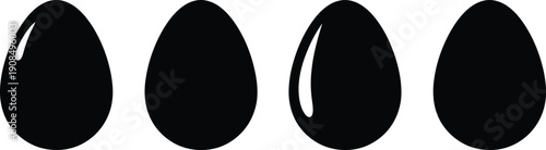 Four shiny black oval objects isolated on transparent background