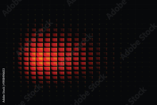 Abstract glowing red and orange grid pattern on dark background creating a futuristic digital atmosphere. Concept of technology, data, artificial intelligence, cyber space and modern visual design.