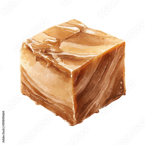 Isometric watercolor rendering of Fudge, isolated on a clean white background.