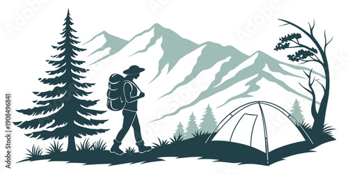 A hiker standing on a mountain peak overlooking a vast landscape