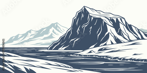 Majestic snow-covered mountain range with a deep blue lake in the foreground