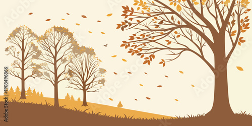 A serene landscape with two deer grazing in a field of tall grass near a forest of bare trees