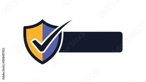 Security shield icon with a checkmark symbol and a dark horizontal progress bar signifies a completed safety verification process online.