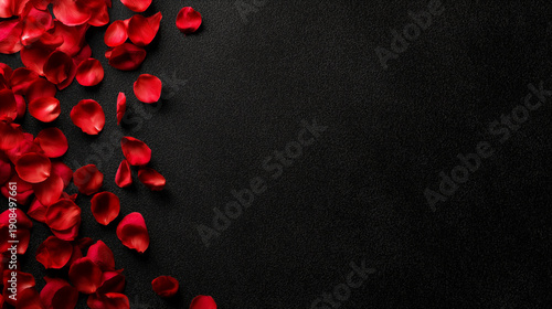 red rose petals border on black background romantic copy space banner