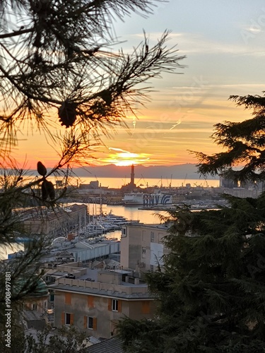 Genoa, sunset, lighthouse, Liguria, travel in Italy