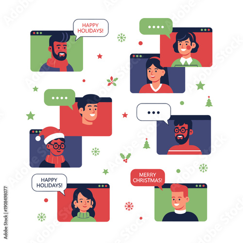 Diverse group of people video chatting during holiday season
