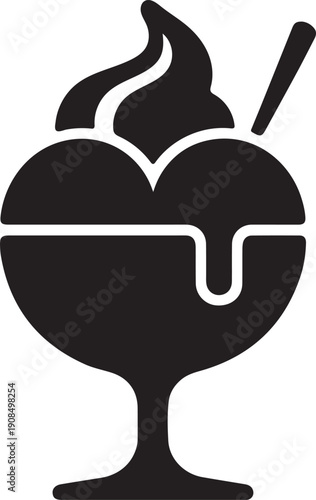 Ice cream sundae silhouette icon vector illustration.