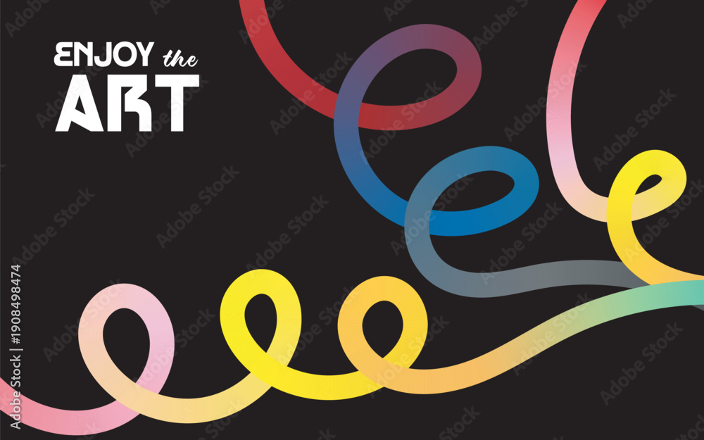 Obraz premium Vibrant abstract art with colorful swirling lines and enjoy the art text on black background