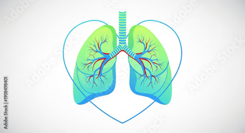 Human lungs in a heart shape green and blue anatomy illustration
