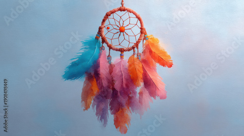 Beautiful handmade dreamcatcher with vibrant feathers and intricate textile design, perfect for boho home decor, wall hanging, and spiritual gift accessories