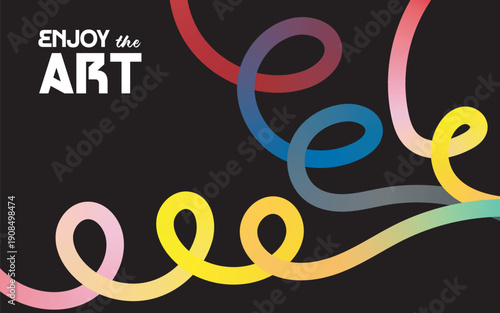 Vibrant abstract art with colorful swirling lines and enjoy the art text on black background