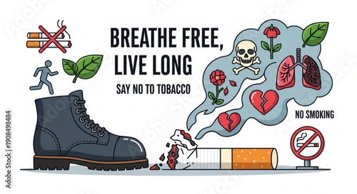 Anti smoking campaign illustration with slogan and no smoking symbols