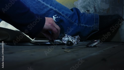 Addict with Illegal drugs in abandoned house