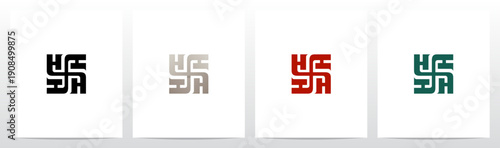 Four Letters Crossed Entangled Connected Initial Logo Design A