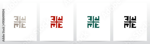 Four Letters Crossed Entangled Connected Initial Logo Design E