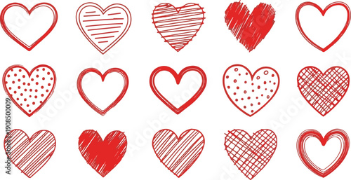 Hand drawn winged hearts and dynamic red heart shapes collection for valentine day sketch vector illustration set