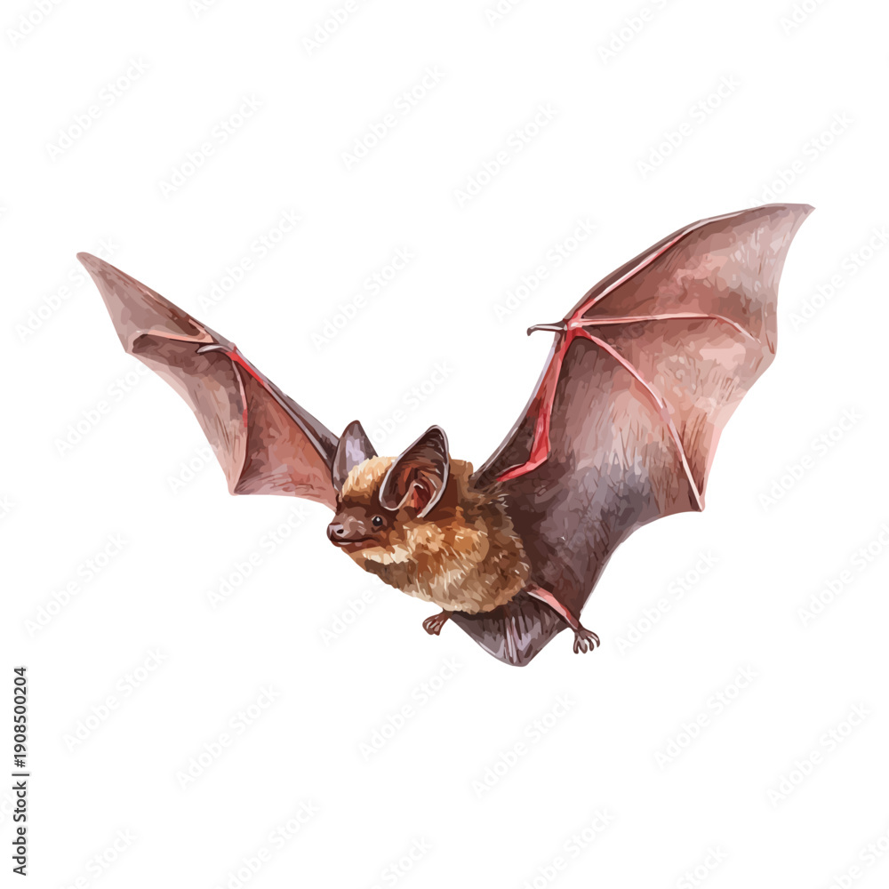 Fototapeta premium Bat in detailed isometric watercolor art, isolated on a pure white backdrop.