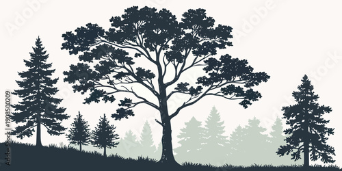 A majestic tree stands tall against a backdrop of rolling hills and a serene sky.