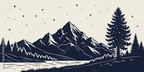 Majestic mountains and tall trees in a serene, snow-covered landscape.