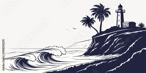 A serene lighthouse standing tall on a rocky cliff overlooking the vast ocean.