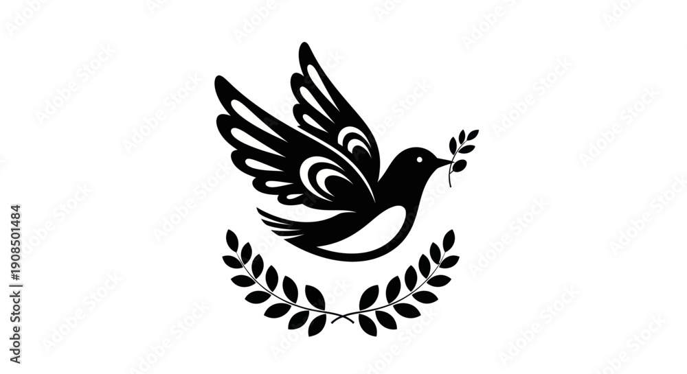 Obraz premium Stork emblem with olive branch and laurel wreath