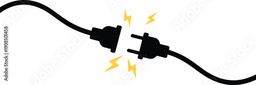 Disconnected electric plug illustration showing power outage and broken connection concept, minimalist flat vector design for electricity failure and energy warning themes