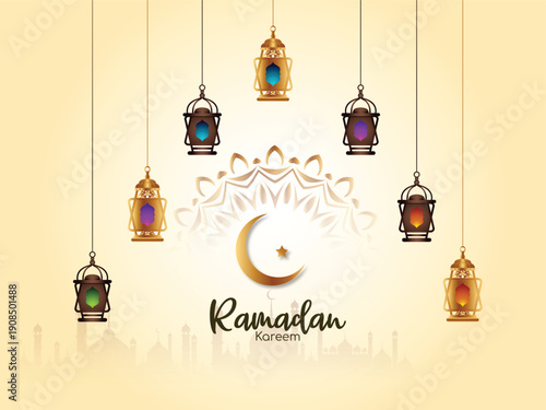 Ramadan theme with Hanging Lanterns and Crescent Moon, ramadan template