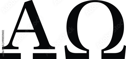 Alpha and Omega Greek letters icon illustration, religious symbol design, beginning and end concept, theology philosophy vector graphic isolated