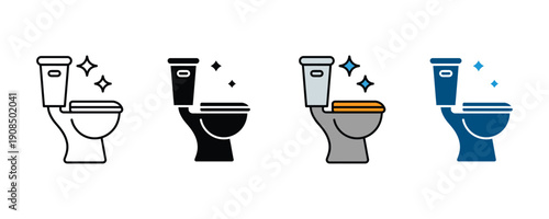 Clean toilet bathroom and sanitary hygiene icon vector. Ceramic commode with sparkling polish and plumbing symbol set. Vector illustration.