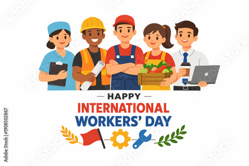 International Workers’ Day Collaborative Workforce Standing Together in Flat Vector Illustration