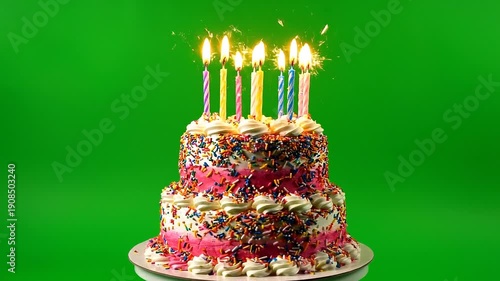 Birthday Cake Spinning on Green Screen Background
