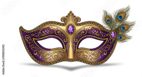 Lavish mardi gras mask with peacock feathers and jewels