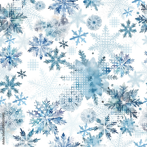 Seamless watercolor Snowflake Pattern . Not AI, vector illustration.