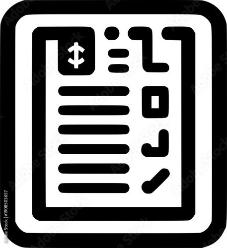 Financial Checklist Icon: A clear, concise illustration of a checklist icon, featuring financial symbols, tick marks, and informational elements, ideal for representing financial tasks and planning.