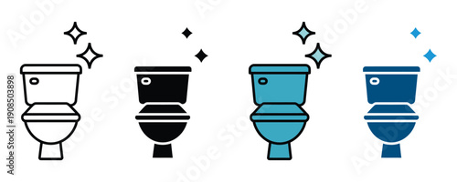 Clean toilet bathroom and sanitary hygiene icon vector. Ceramic commode with sparkling polish and plumbing symbol set. Vector illustration.