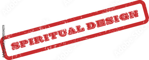 A distinctive red rubber stamp effect displays the text Spiritual Design on a bright white surface
